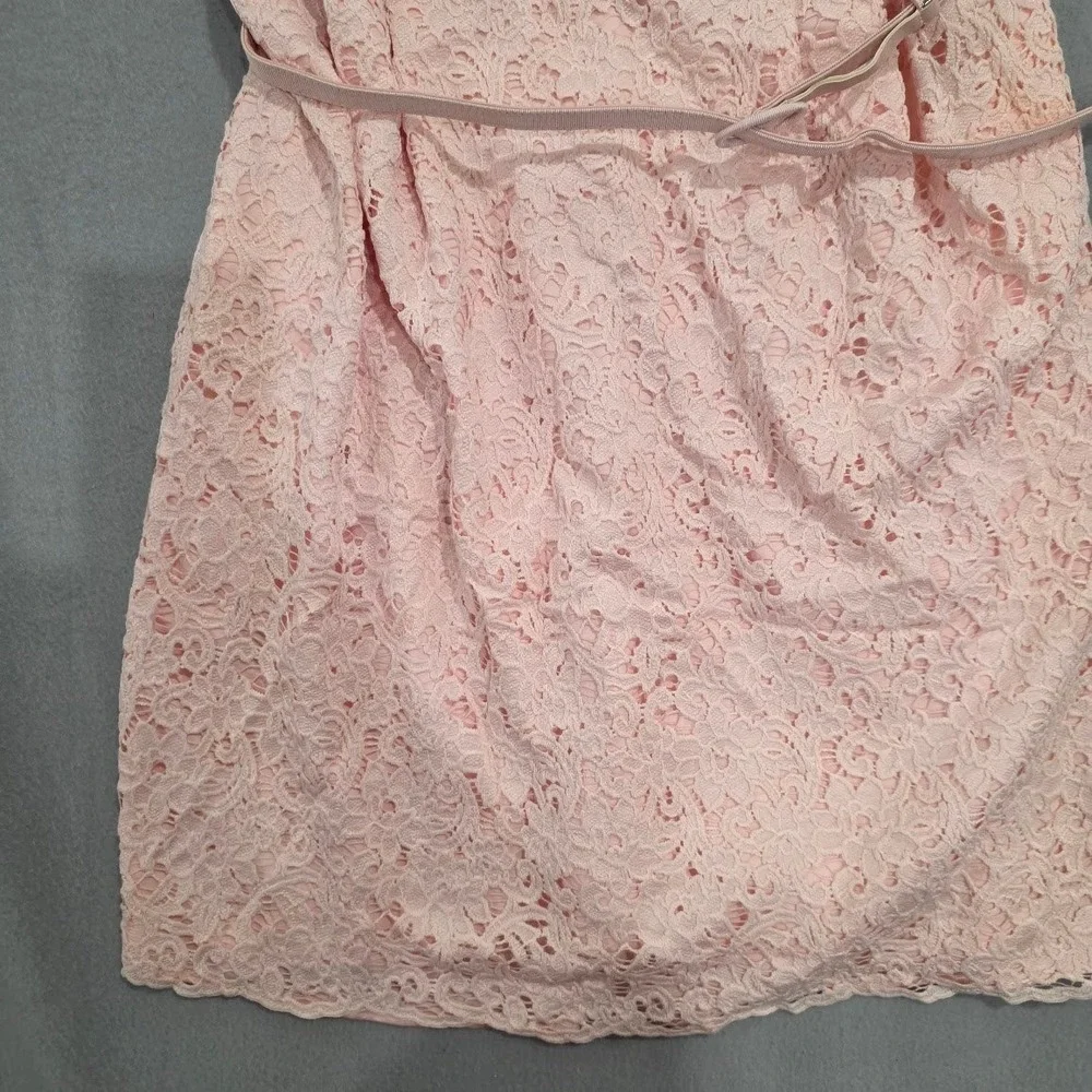 White House Black Market Pink Lace Dress Sleeveless Belted Sheath Wedding Guest - Picture 4 of 11